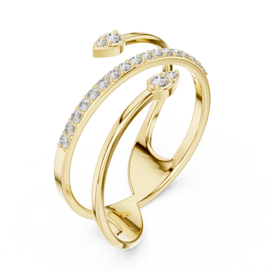 Round Moissanite Diamond Open Wrap Bypass Ring with Pave Band - View 2