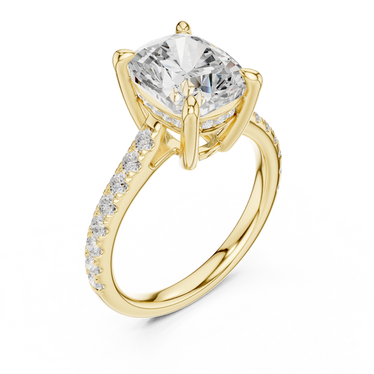 Cushion Cut Lab Diamond Hidden Halo Pave Engagement Rings - View 2