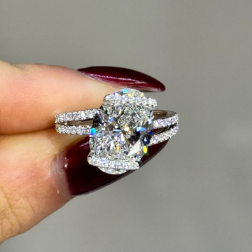 Oval Moissanite Diamond Split Shank Pave Band With Hidden Halo Wedding Ring