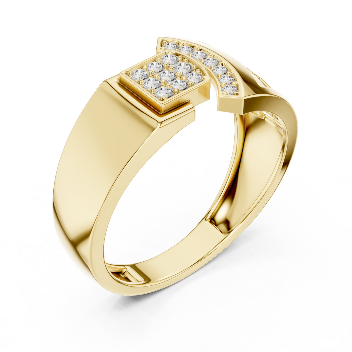 Round Cut Moissanite Diamond Men's Square Cluster & Curved Arc Ring - View 4