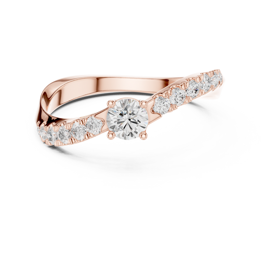 Round Moissanite Diamond Curve Pave Engagement Ring - View 2