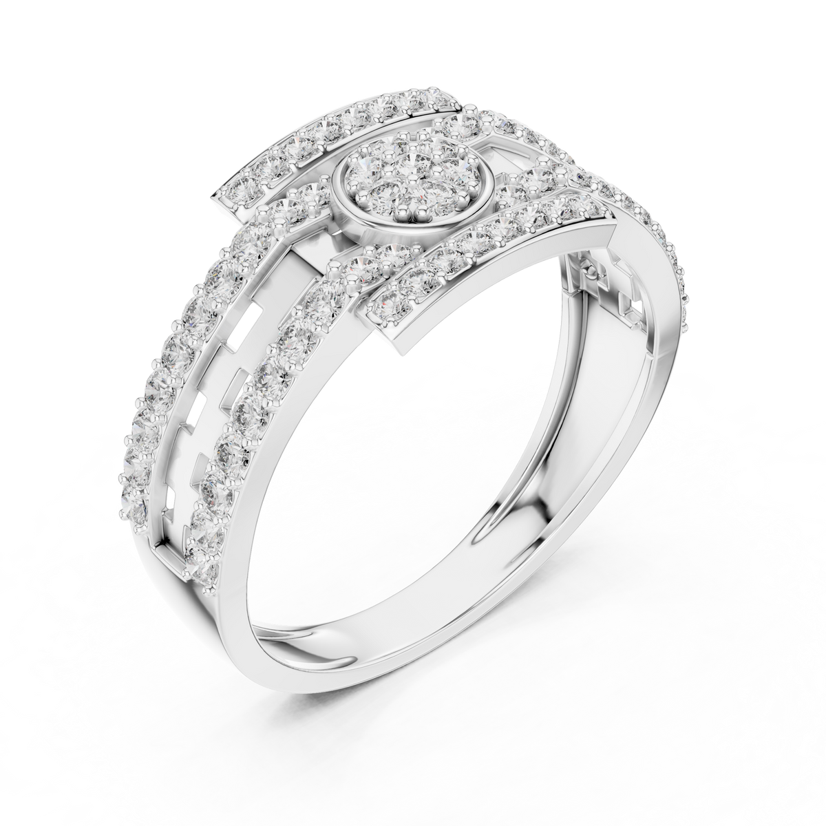 Round Cut Lab Grown Diamond Men's Round Medallion Double Pave Border Ring - View 6