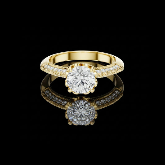Vintage Inspired Round Cut Lab Diamond Engagement Ring