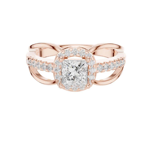Princess Cut Split Shank Halo Moissanite Diamond Ring - View 2
