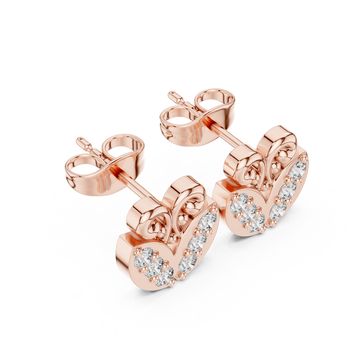 Butterfly Inspired Round Lab Diamond Stud Earrings with Open Scroll Design - View 5