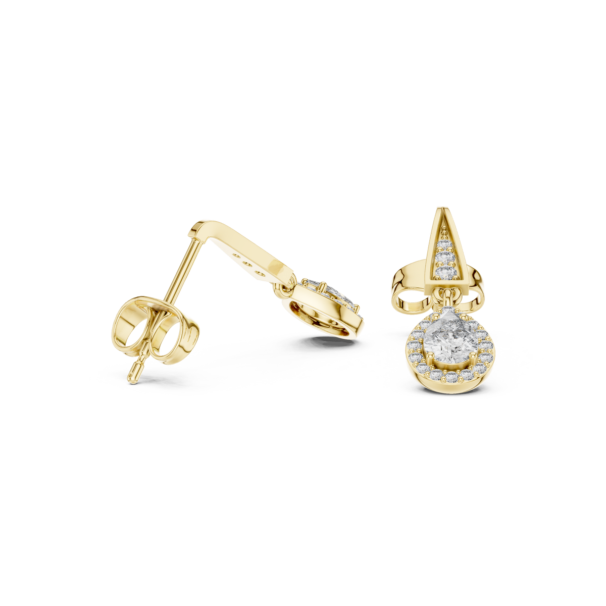 Geometric Chevron Pear Cut Lab Grown Diamond Halo Drop Earrings - View 7