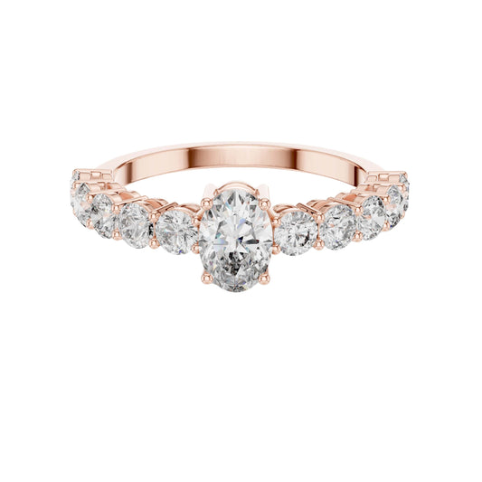Oval Cut Moissanite Diamond Engagement Ring With Half Eternity Band - View 2