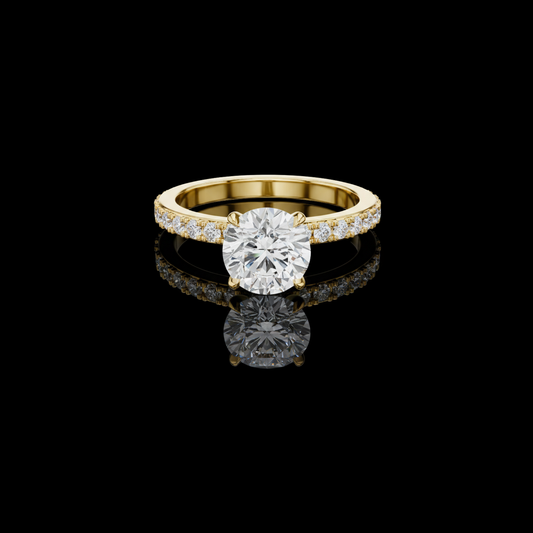 Solitaire Round Lab Diamond Engagement Ring With Pave Band