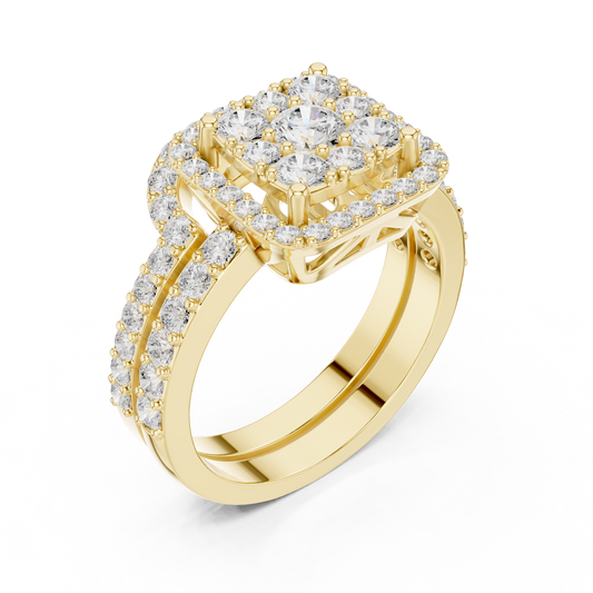 Round Lab Diamond Double Row of Pave Set Halo Ring For Her - View 2