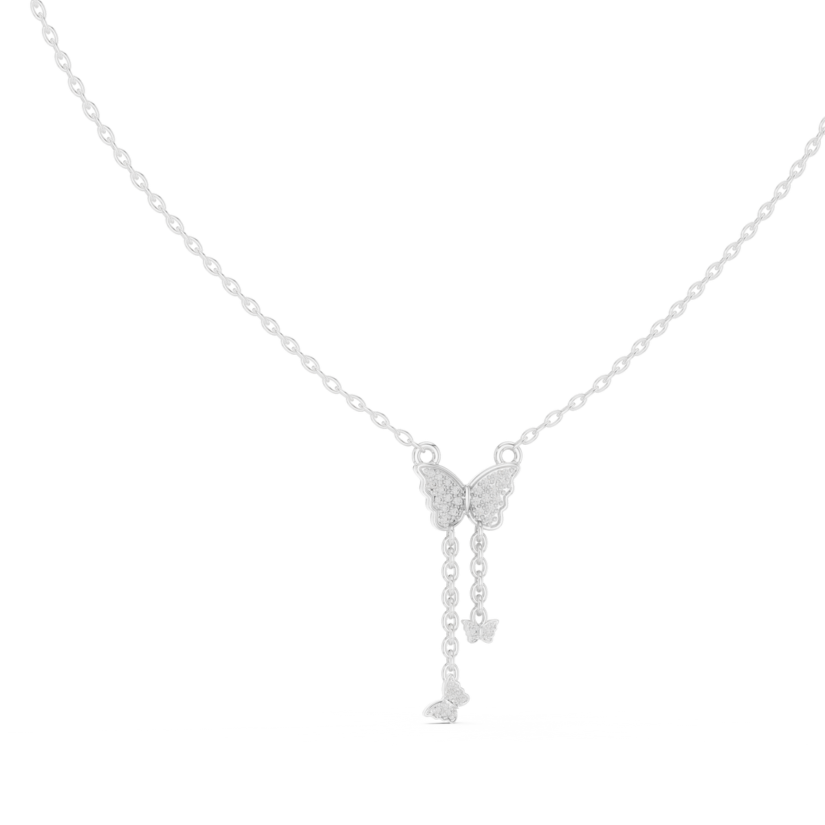 Butterfly Dangle Pendant with Pave Round Lab Grown Diamond - View 3