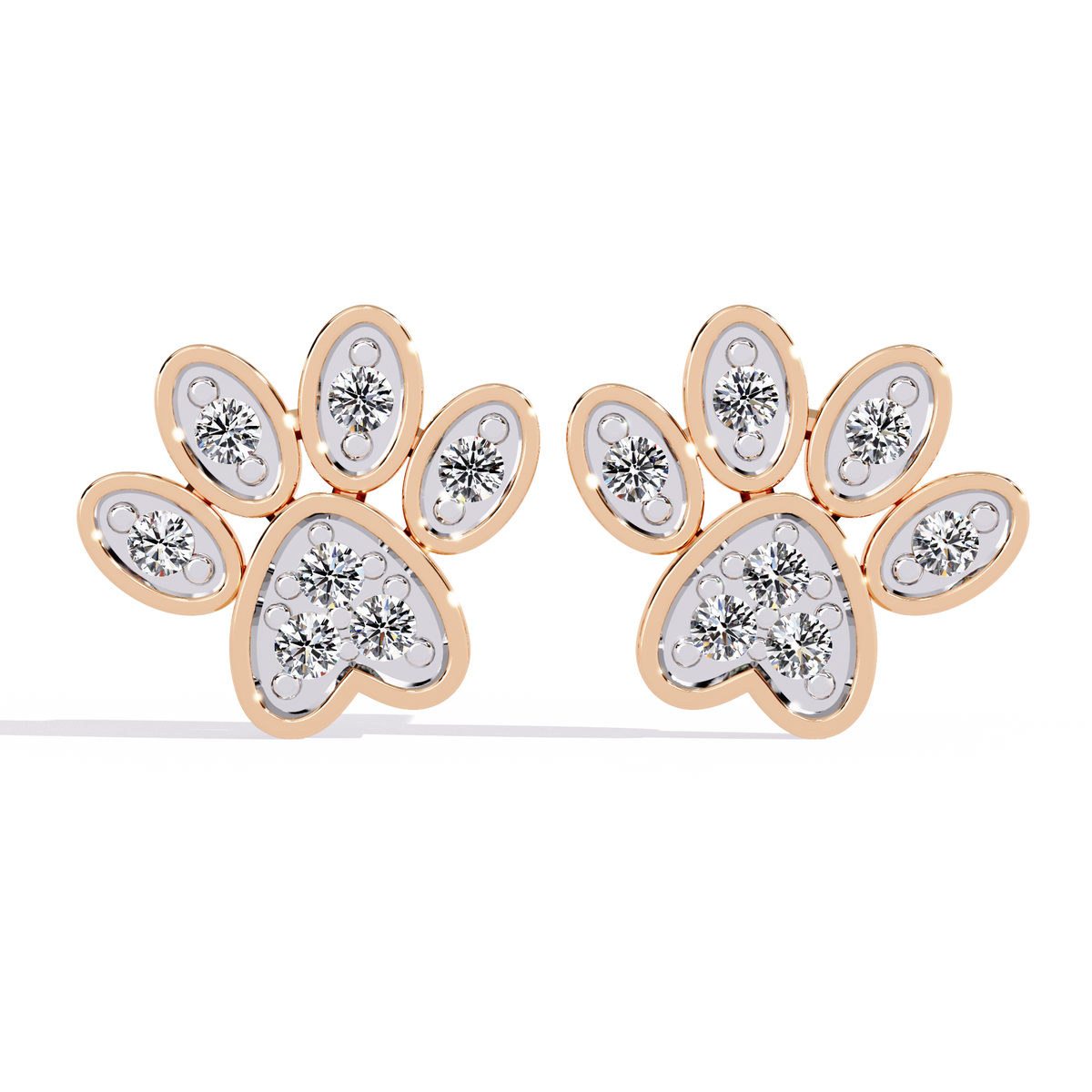 Charming Paw Shaped Earrings with Brilliant Round Lab Diamonds Detailing - View 2