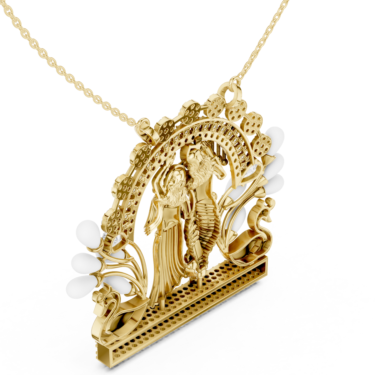 Divine Radha Krishna Peacock Frame Lab Grown Diamond Pendant - View 7