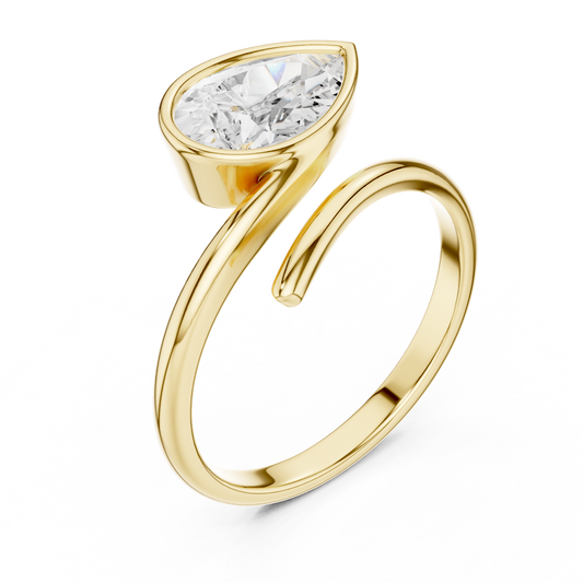 Pear Cut Bezel Solitaire Open Bypass Lab Diamond Ring - View 2