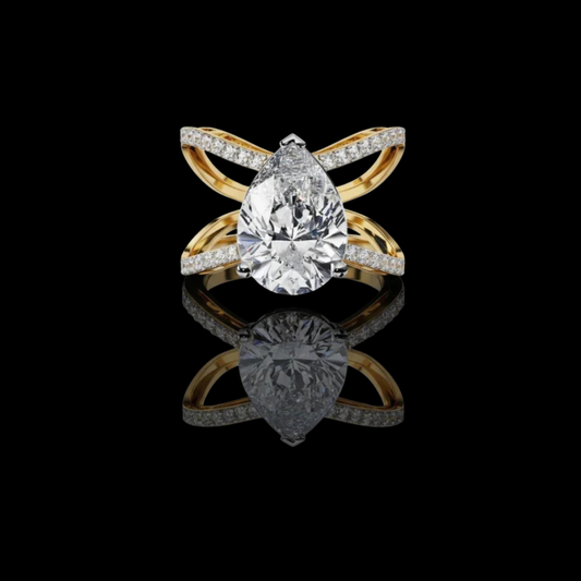 Split Shank Pear Cut Lab Diamond Pave Setting Anniversary Ring