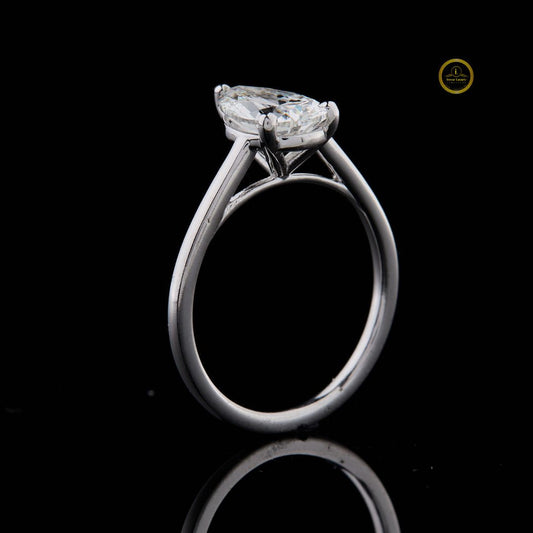 Pear Cut Lab Diamond Cathedral Solitaire Engagement Ring With Slim Band - View 2