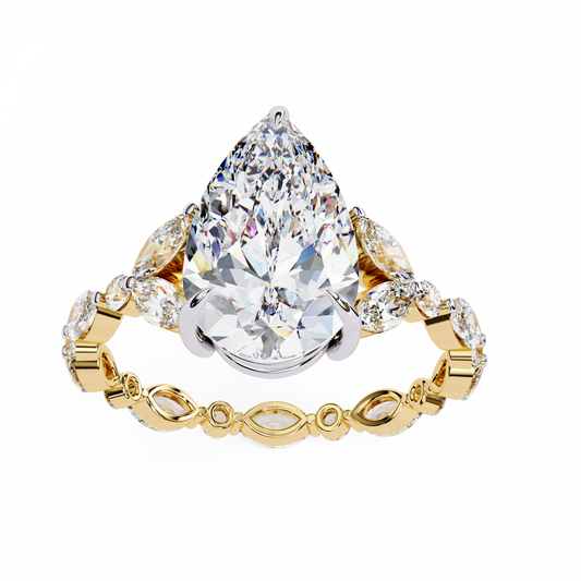 Pear Cut Lab Diamond Engagement Ring Marquise Side Stones - View 2