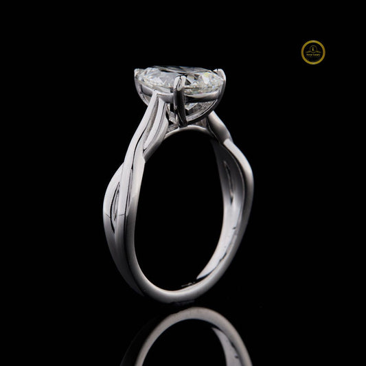 Pear Cut Lab Diamond Twisted Split Shank Solitaire Engagement Ring - View 2