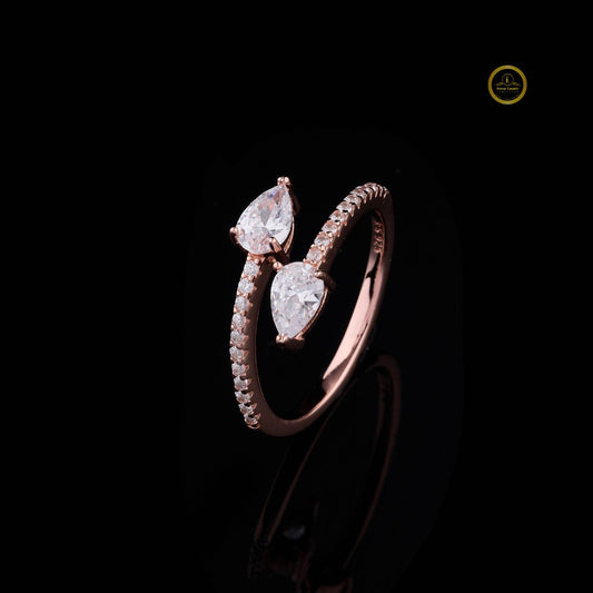 Toi et Moi Cut Moissanite Diamond Bypass Engagement Ring with Pavé Band - View 2