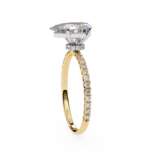Pear Cut Lab Diamond With Pave Setting Engagement Ring - View 2