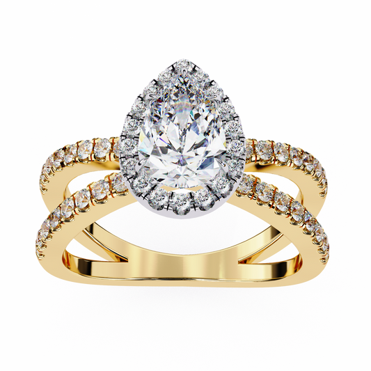Split Shank Pear Halo Moissanite Diamond Ring - View 2