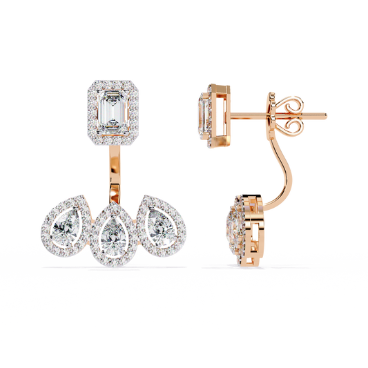 Emerald and Pear Cut Lab Diamond Halo Drop Earrings in Gold And Silver For Mother's Special - View 2
