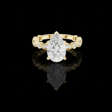 Vintage Inspired Pear Cut Solitaire Lab Diamond Wedding Ring For Women