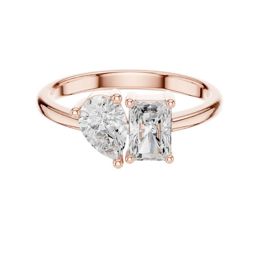 Pear and Radiant Cut Toi Et Moi Lab Diamond Ring - View 2