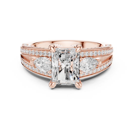 Radiant Three Stone Split Shank Moissanite Diamond Ring - View 2