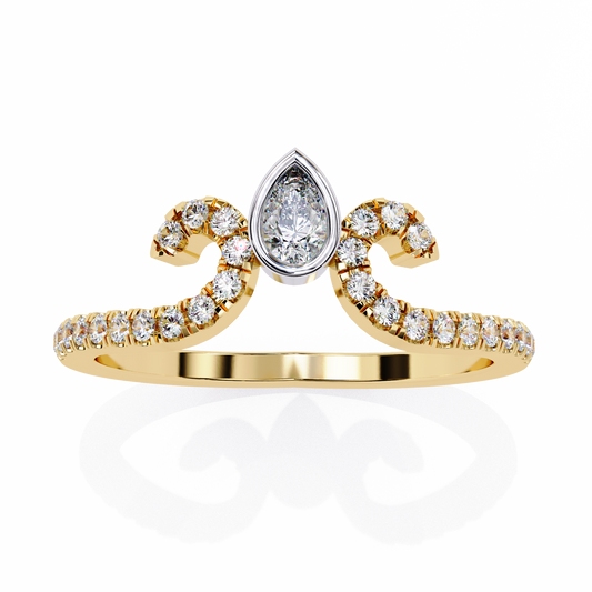 Pear Cut Bezel Moissanite Diamond Open Swirl Pave Wedding Ring - View 2