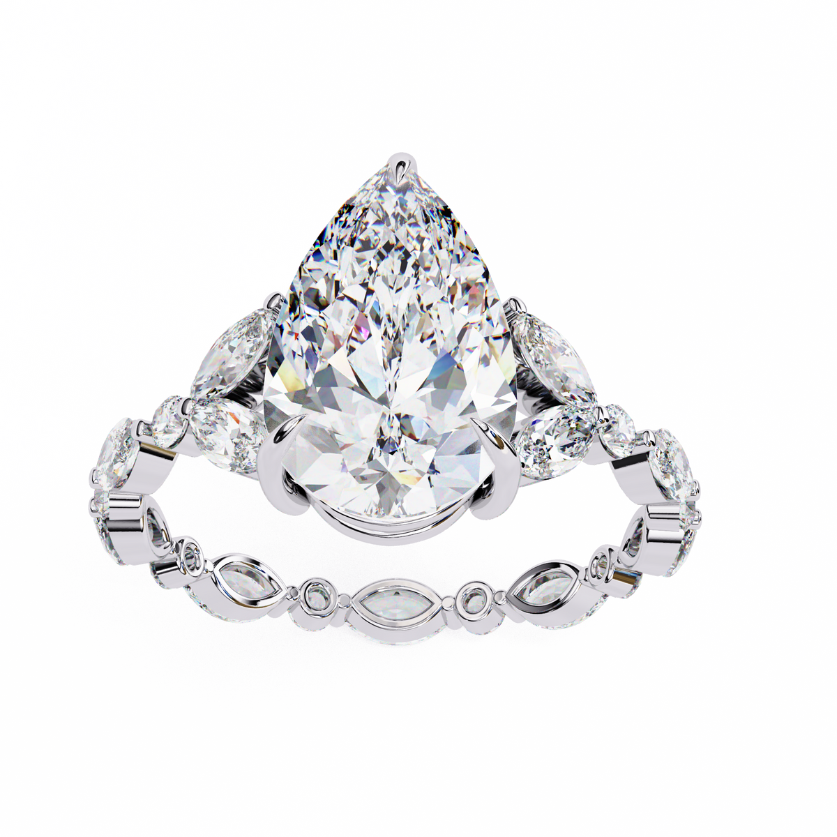 Diamond ring with a pear-shaped center stone 