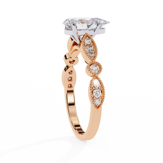 Vintage Pear Cut Lab Diamond Engagement Ring Marquise Shape Band - View 2