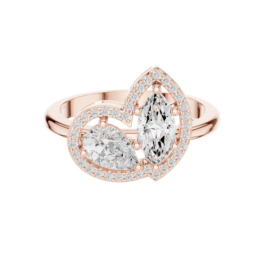 Marquise & Pear Cut Toi Et Moi Halo Moissanite Diamond Ring - View 2