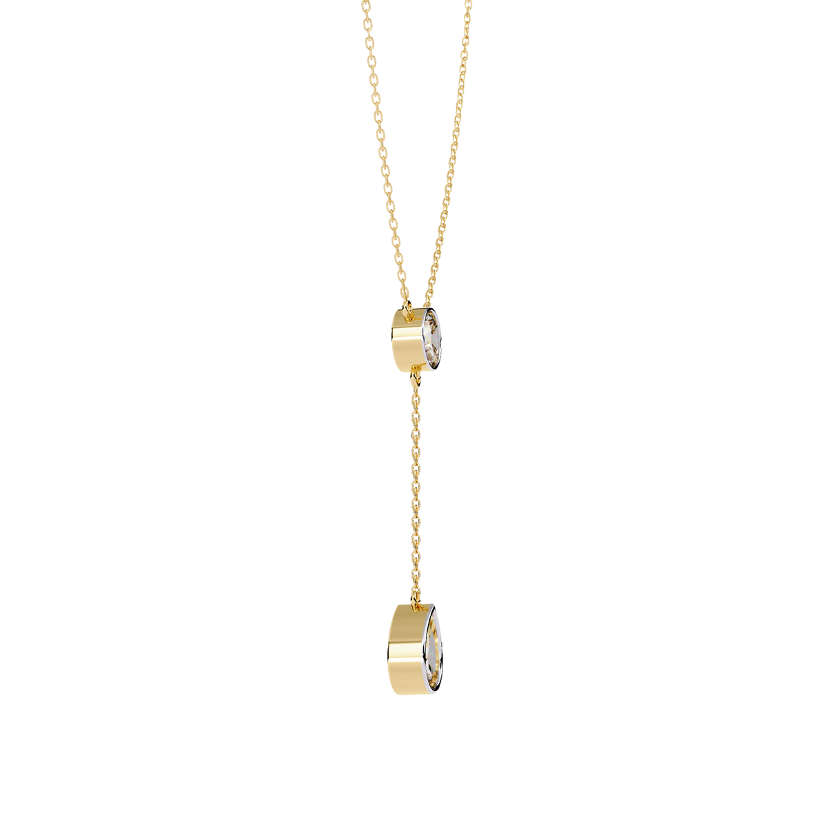 Bezel Set Round with Drop Pear Cut Lab Grown Diamond Necklace - View 4