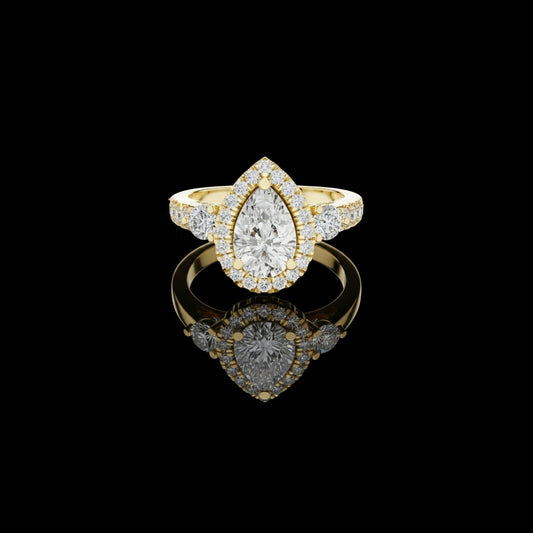 Pear Cut Halo Set Art Deco Wedding Bridal Moissanite Diamond Ring