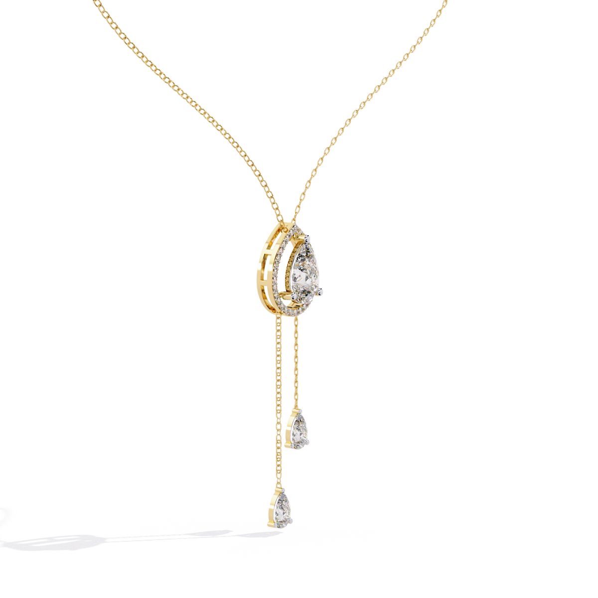 Teardrop Moissanite Diamond Halo Lariat Pendant Necklace - View 10