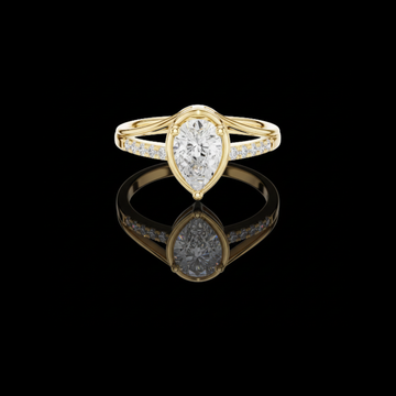 Pear Bezel Set Moissanite Diamond Ring With Split Shank Pave Band