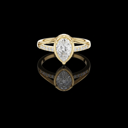 Pear Bezel Set Moissanite Diamond Ring With Split Shank Pave Band