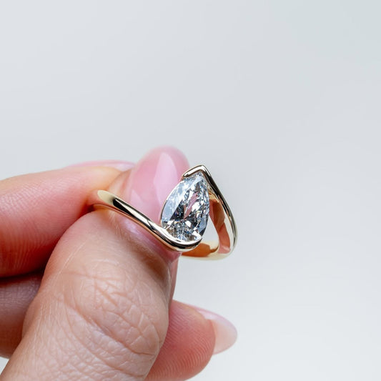 Antique Style Pear Cut Lab Diamond Bypass Solitaire Ring