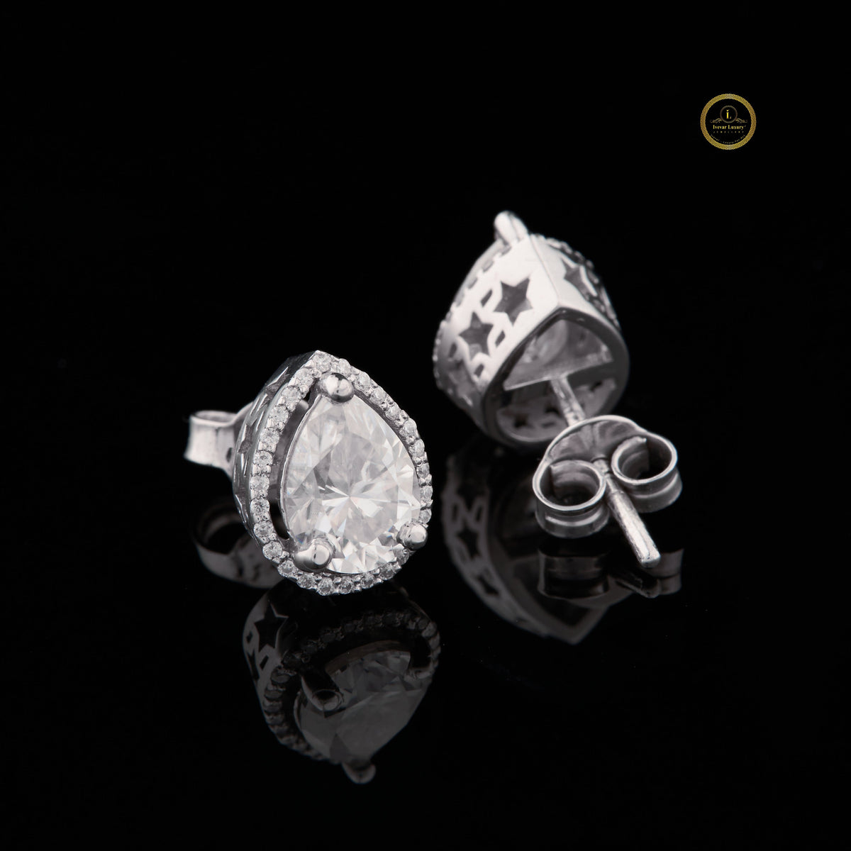 Round Cut Lab Diamond Double Drop Earring Set with Textured Multi Tier Setting - View 3