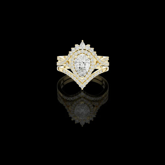 Pear Cut Double Halo Moissanite Diamond Anniversary Ring