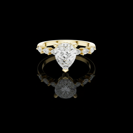 Pear Cut Hidden Halo With Side Stone Lab Diamond Engagement Ring