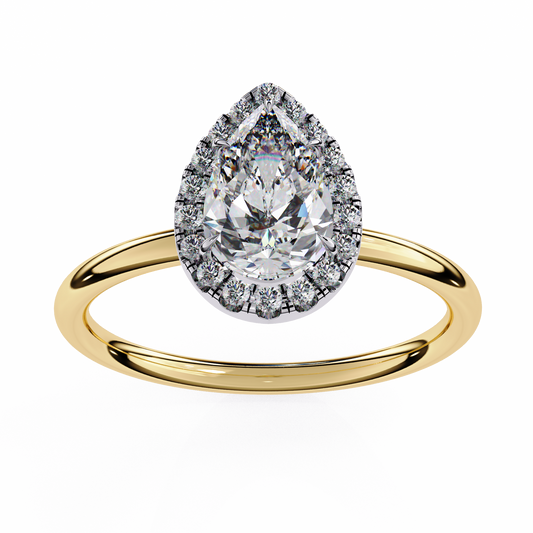 Pear Cut Halo Lab Diamond Ring with Slim Band - View 2