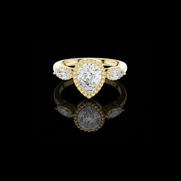 Vintage Inspired Pear Cut Three Stone Moissanite Diamond Ring