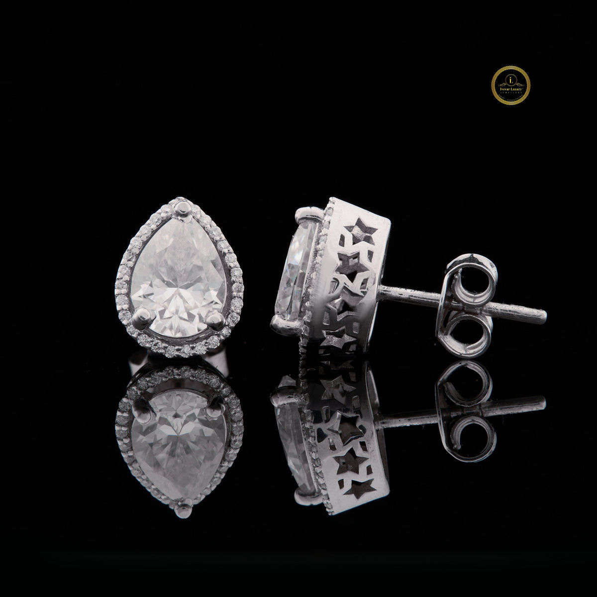 Round Cut Moissanite Diamond Double Drop Earring Set with Textured Multi Tier Setting - View 2