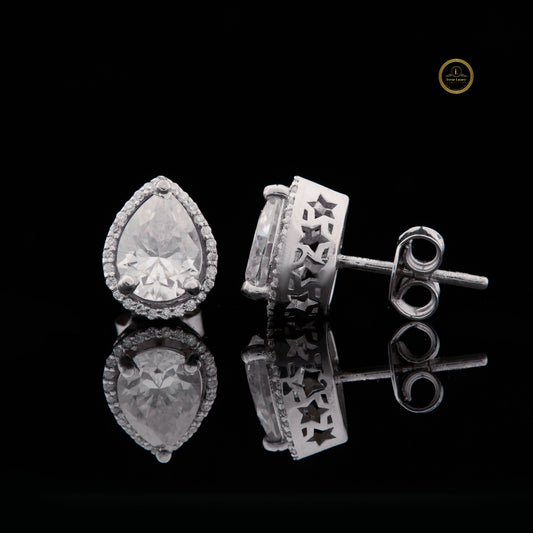 Round Cut Moissanite Diamond Double Drop Earring Set with Textured Multi Tier Setting - View 2