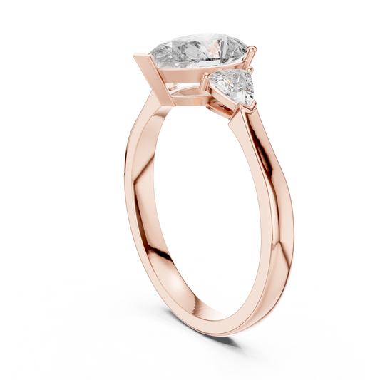 Pear Lab Diamond Three Stone Ring With Side Trillions - View 2