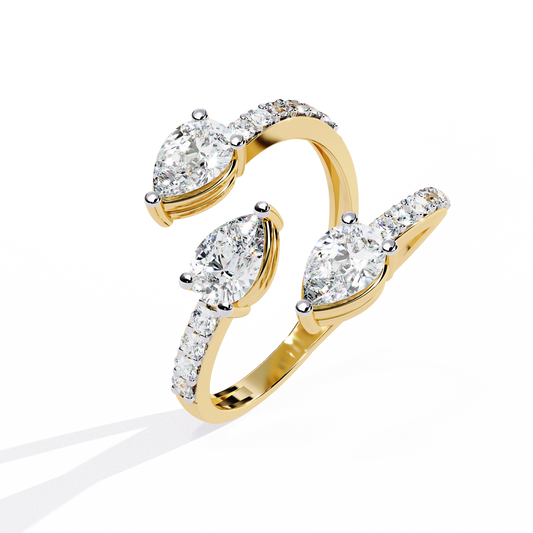 Triple Marquise Cut Moissanite Diamond Open Wrap Ring with Pavé Band - View 2