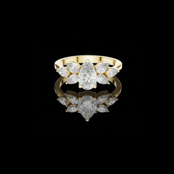 Cluster Pear Cut Moissanite Diamond Wedding Ring For Her