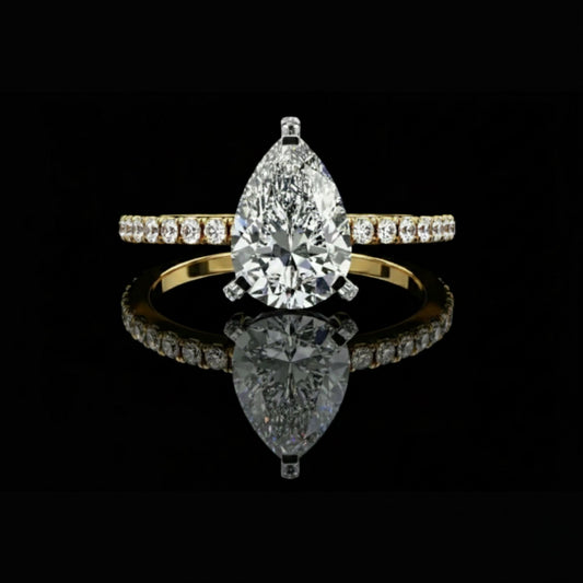 Solitaire Pear Cut Lab Diamond Halo Engagement Ring