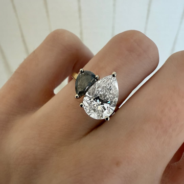 Pear Cut Black and White Moissanite Diamond Toi et Moi Ring